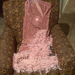 Pink Sequin and Feather Dress